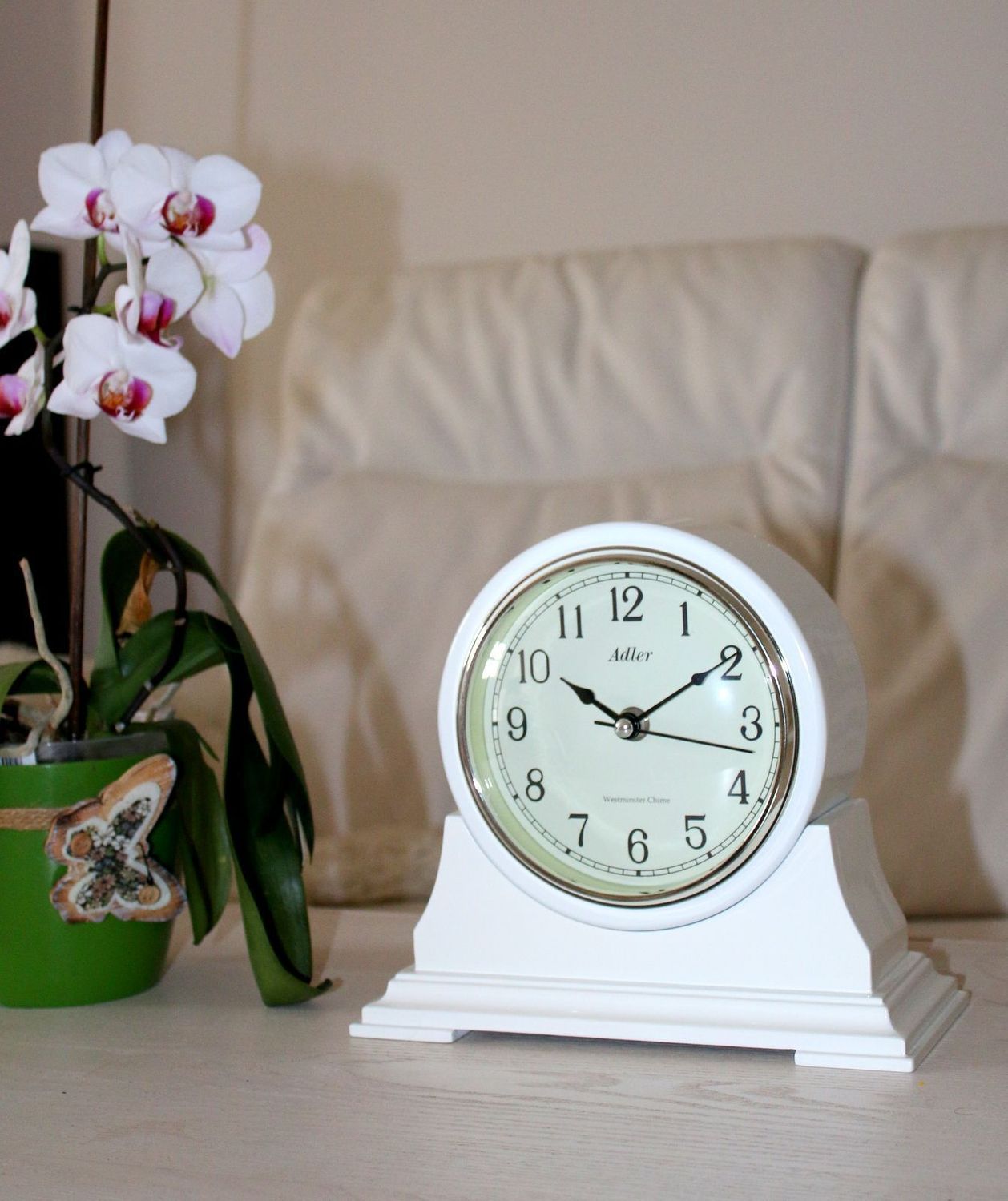 Zegar kominkowy biały Adler 22137 ✓ Zegar kominkowy drewniany , zegar w kolorze écru (6).JPG